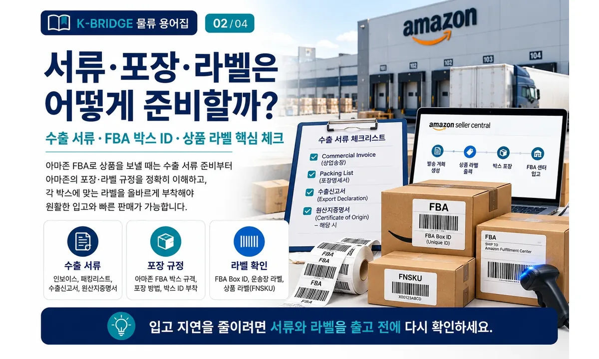 아마존 FBA Commercial Invoice Packing List 상품 라벨 박스 라벨 준비 인포그래픽