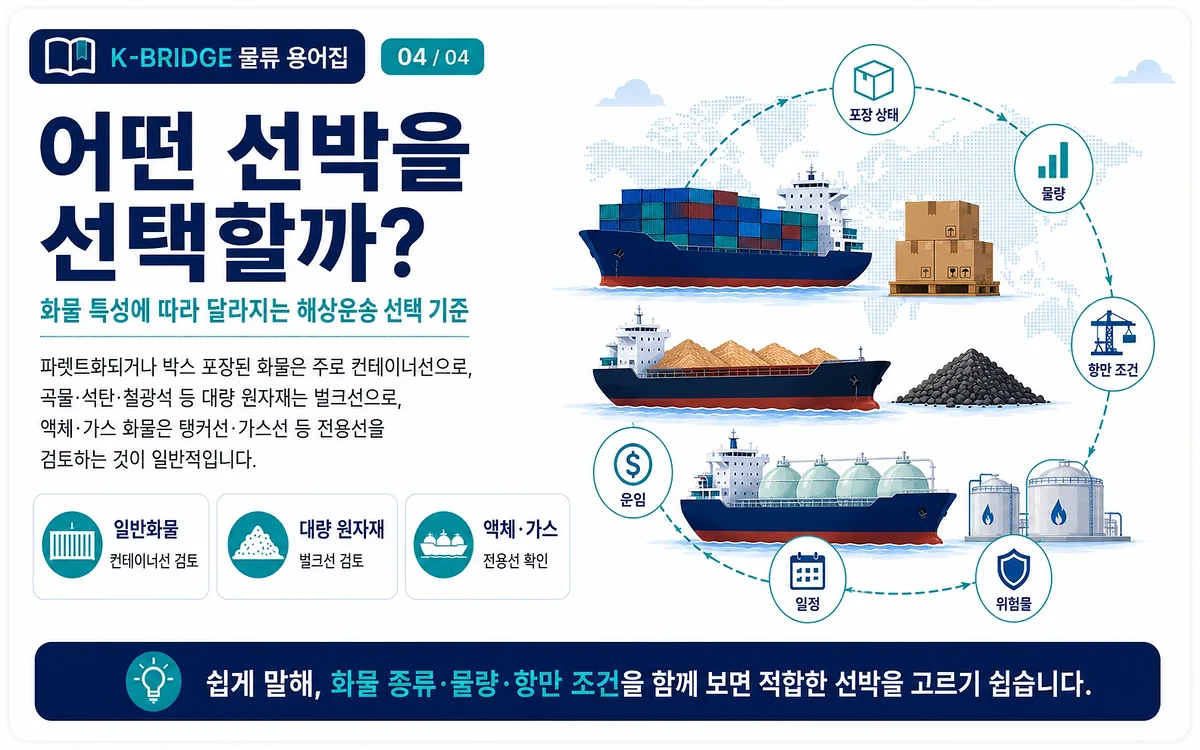 박스 곡물 원유 자동차 플랜트 화물별 적합 선박 선택